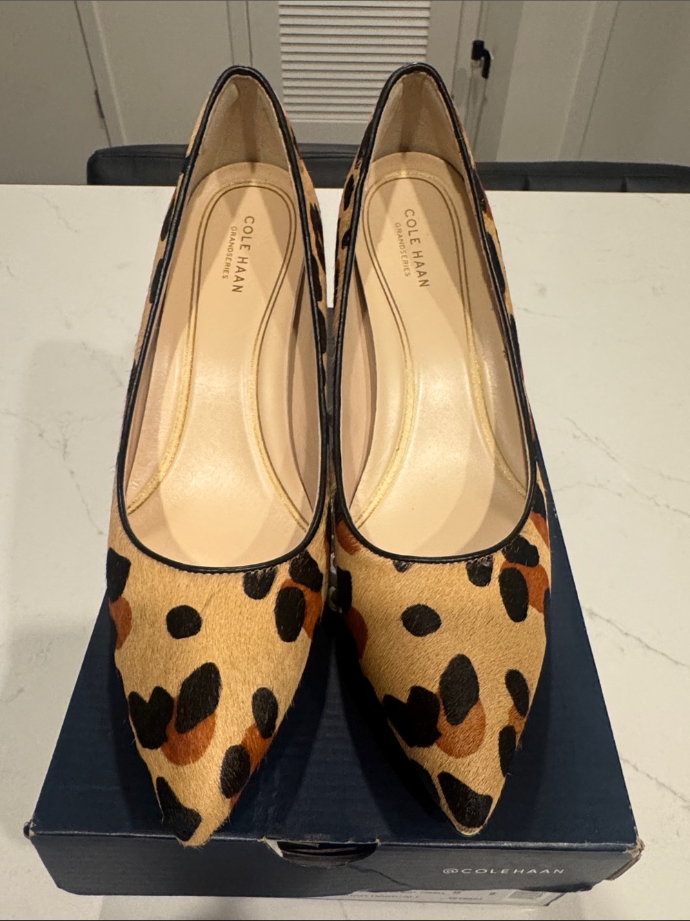 Cole Haan Leopard-Print Pointed Toe Pumps in Tan and Black
